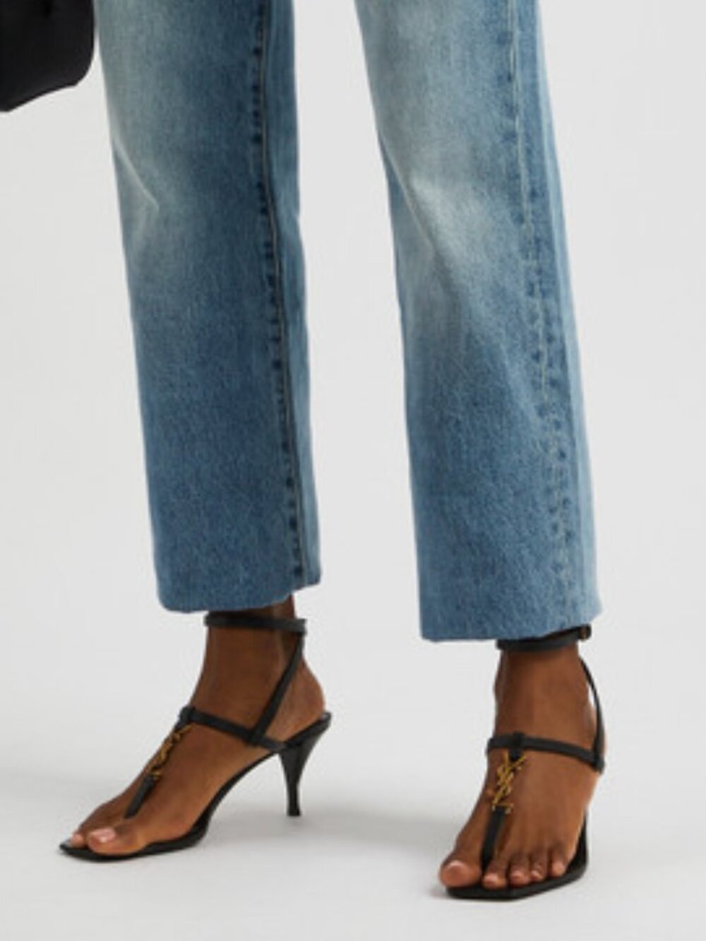 NIB SAINT LAURENT Cassandra 60 leather sandals Black, Size 37.5, Retail $1150 - Picture 2 of 8